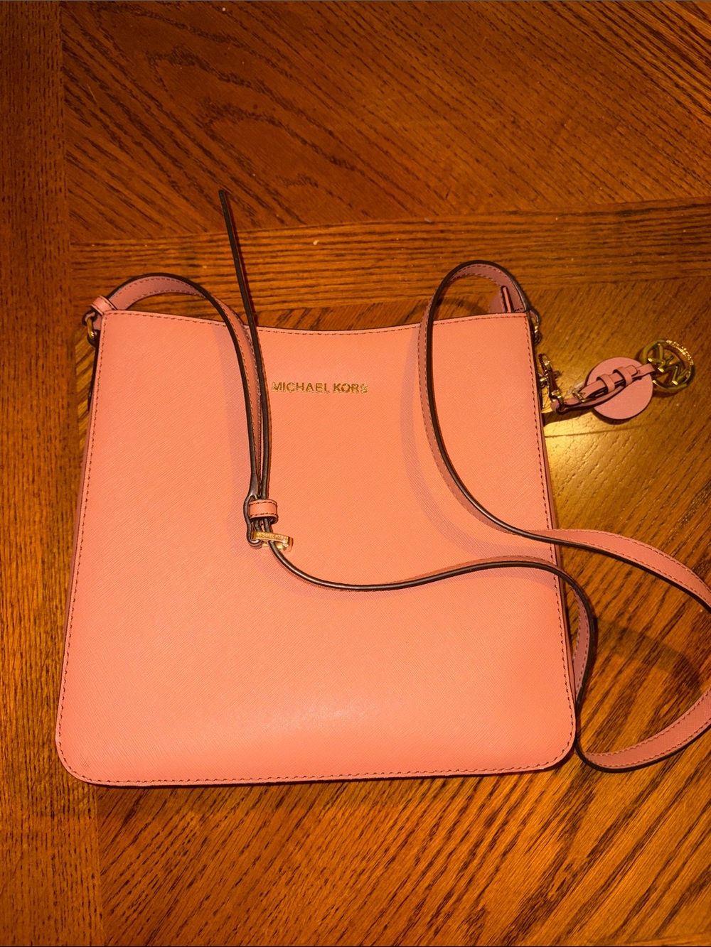 MICHAEL KORS Pink Saffiano Crossbody with Gold Hardware